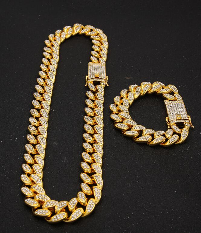 13mm Iced Out Cuban Necklace Chain Hip Hop Jewelry Choker Gold Silver Color Rhinestone CZ Clasp for Mens Rapper Necklaces Link - Quid Mart