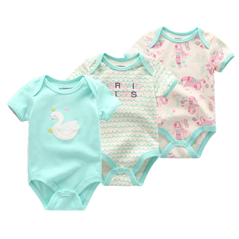 3PCS Baby Clothes: Boy, Girl, Unicorn Print Bodysuits, 0-12M - Quid Mart