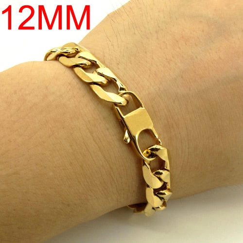 100% Stainless Steel Bracelet 6/8/12 mm 8 Inches Curb Cuban Chain Gold Color Bracelets for Men Women Free Shipping Factory Offer - Quid Mart