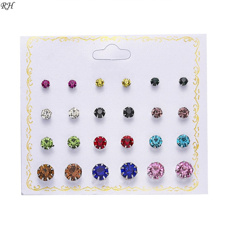 12 pairs/set Crystal Simulated Pearl Earrings Set Women Jewelry Accessories Piercing Ball Stud Earring kit Bijouteria brincos - Quid Mart