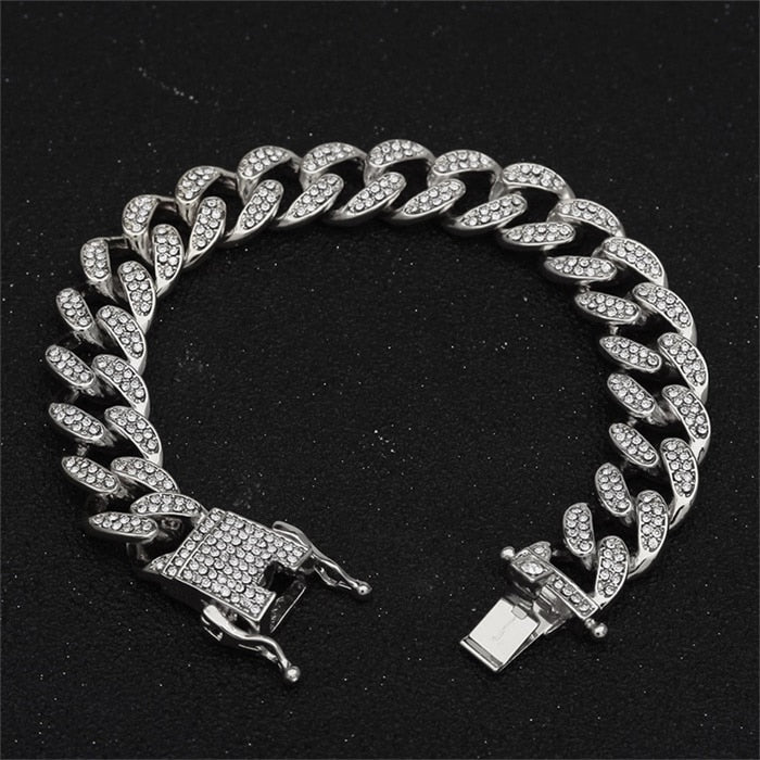 13mm Iced Out Cuban Necklace Chain Hip Hop Jewelry Choker Gold Silver Color Rhinestone CZ Clasp for Mens Rapper Necklaces Link - Quid Mart