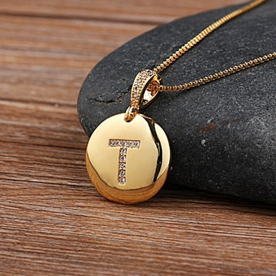 Nidin Top Quality Women Girls Initial Letter Necklace 26 A-Z Charm Neck Pendants Copper CZ Jewelry Personal Gifts Wholesale - Quid Mart