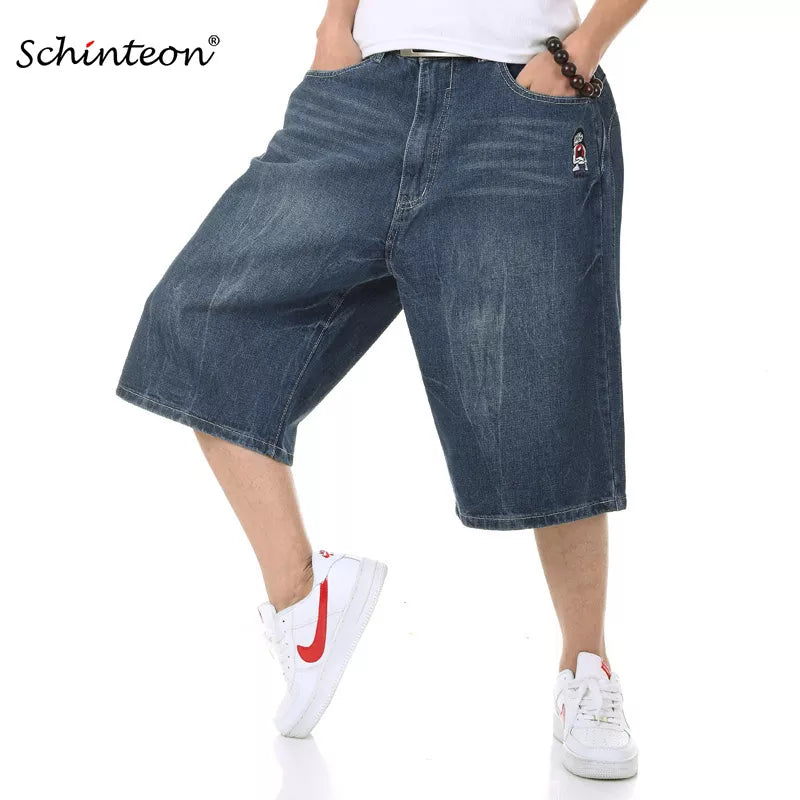 Schinteon Summer Plus Size Wide Leg Jeans Shorts Male