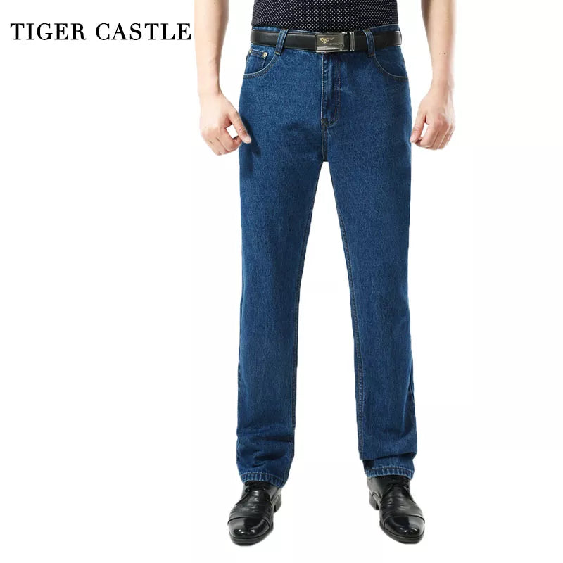 TIGER CASTLE Men Washed Denim Jeans Casual Straight Denim Overalls for Men Brand Male Classic Jeans Pants Men Business Trousers