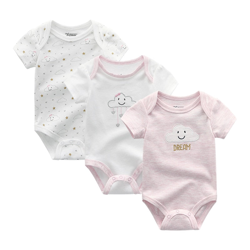 3PCS Baby Clothes: Boy, Girl, Unicorn Print Bodysuits, 0-12M - Quid Mart