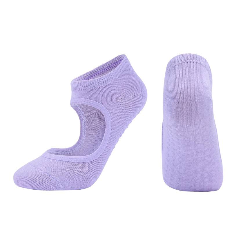Women High Quality Pilates Socks Anti-Slip Breathable Backless Yoga Socks Ankle Ladies Ballet Dance Sports Socks for Fitness Gym - Quid Mart