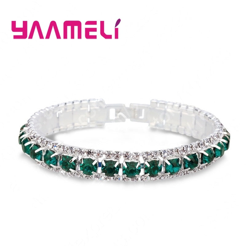 Top Sale 925 Sterling Silver Bracelets Full AAA Zircon Austrian Crystal Femme Women Link Chain Jewelry Bangles 14 Colors - Quid Mart