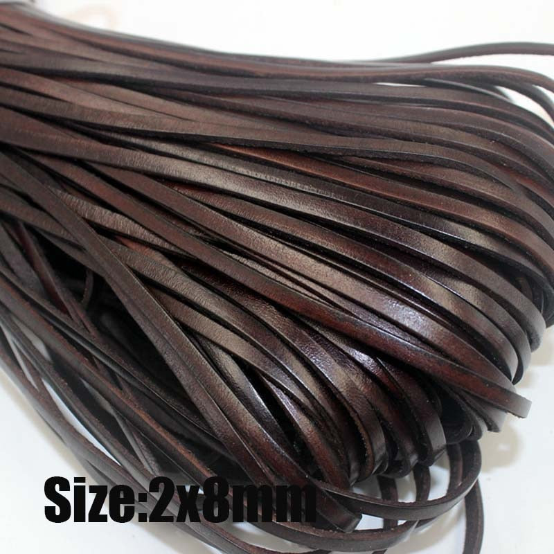 2 Meters Retro High Quality Genuine Leather Cord 1.5-10mm Round/Flat Strand Cow Leather Rope Fit Necklace Bracelets DIY Jewelry - Quid Mart