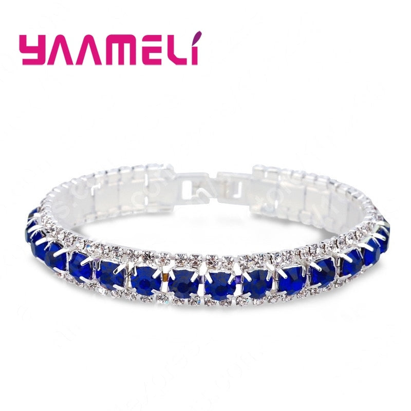 Top Sale 925 Sterling Silver Bracelets Full AAA Zircon Austrian Crystal Femme Women Link Chain Jewelry Bangles 14 Colors - Quid Mart