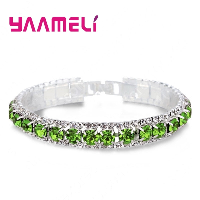 Top Sale 925 Sterling Silver Bracelets Full AAA Zircon Austrian Crystal Femme Women Link Chain Jewelry Bangles 14 Colors - Quid Mart