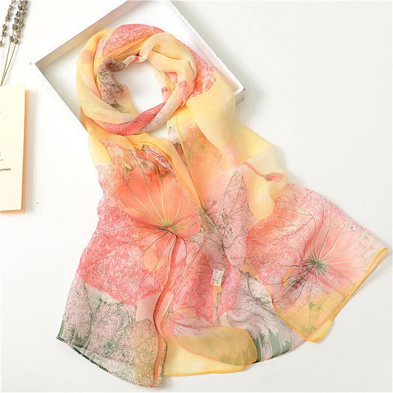 New 2023 Spring/Summer Silk Scarf: Floral Print, Long Beach Wrap, 64 Colors - Quid Mart