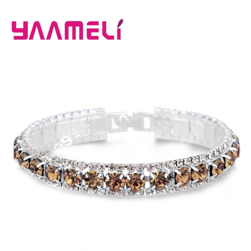 Top Sale 925 Sterling Silver Bracelets Full AAA Zircon Austrian Crystal Femme Women Link Chain Jewelry Bangles 14 Colors - Quid Mart