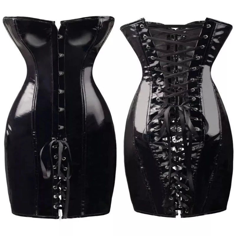 Sexy Womens Black PVC Corset Fetish Dress Ladies Dominatrix Nightclubs corset