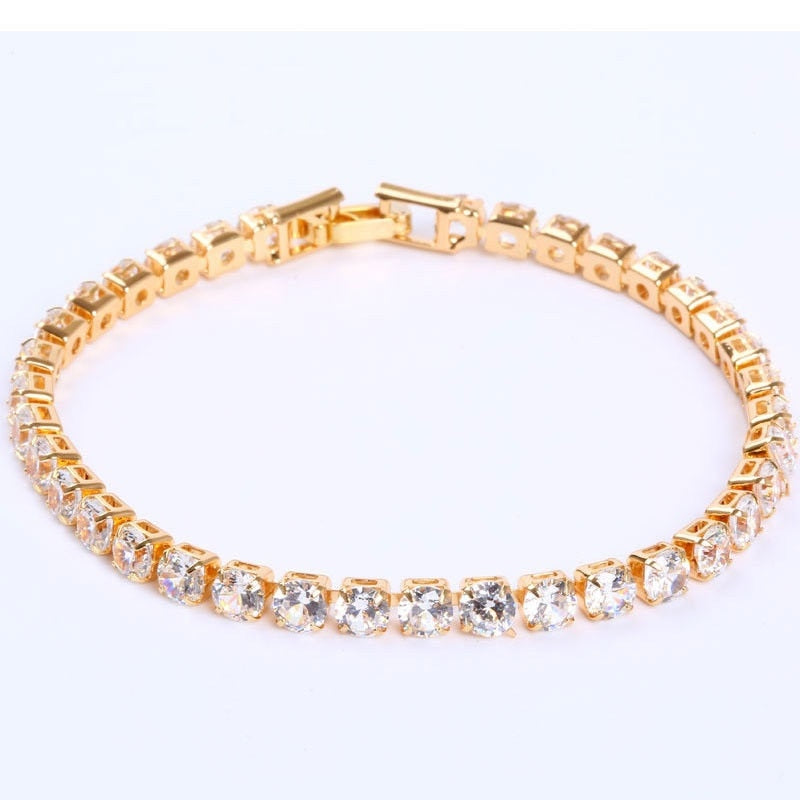 Luxury 4mm Cubic Zirconia Tennis Bracelets Iced Out Chain Crystal Wedding Bracelet For Women Men Gold Silver Color Bracelet - Quid Mart