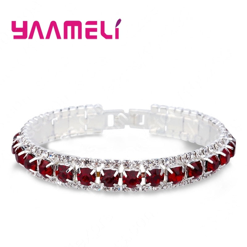 Top Sale 925 Sterling Silver Bracelets Full AAA Zircon Austrian Crystal Femme Women Link Chain Jewelry Bangles 14 Colors - Quid Mart