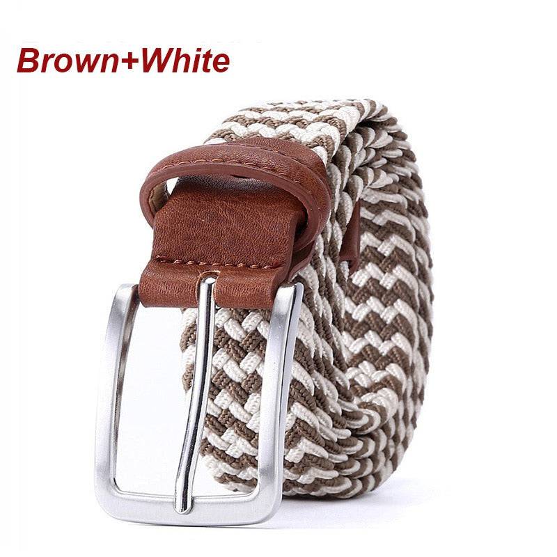 Belt Elastic For Men Leather Top Tip Male Military Tactical Strap Canvas Stretch Braided Waist Belts 1-3/8" Wide Wholesale - Quid Mart