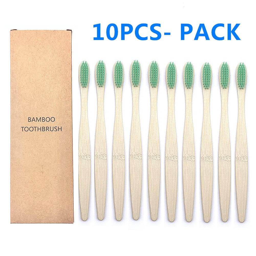 10PCS Biodegradable Bamboo Toothbrush Teeth Colorful Bristle Natural Bamboo Tooth brush Dental Eco Bambou Toothbrushes - Quid Mart