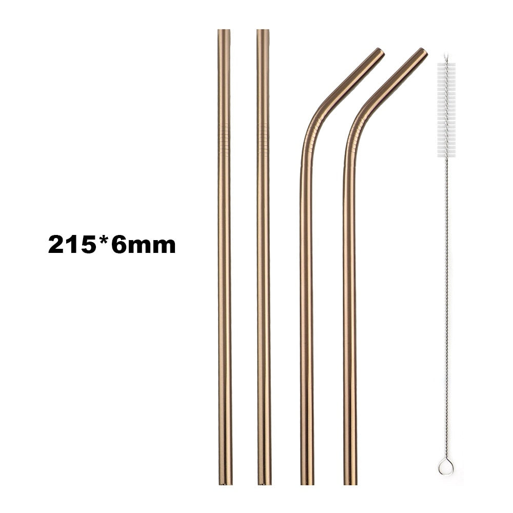 Metal Drinking Straw 304 Stainless Steel Colorful Straws Reusable Bent Straight Straw Set With Cleaner Brush Bar Party Accessory - Quid Mart