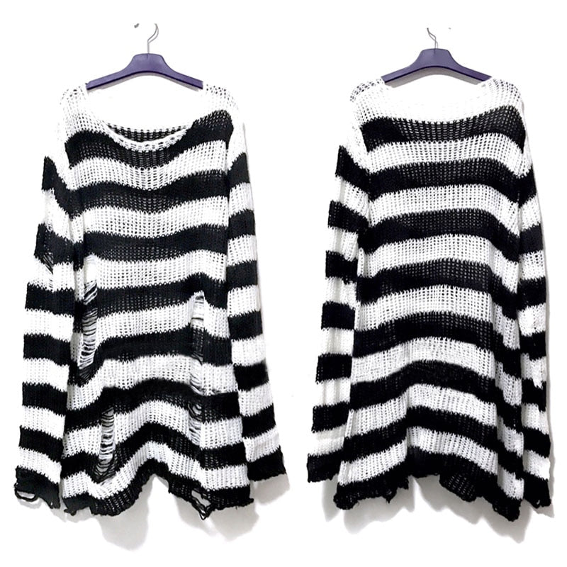 Summer Unisex Punk Sweater: Striped, Hollow Out, Loose Fit - Quid Mart