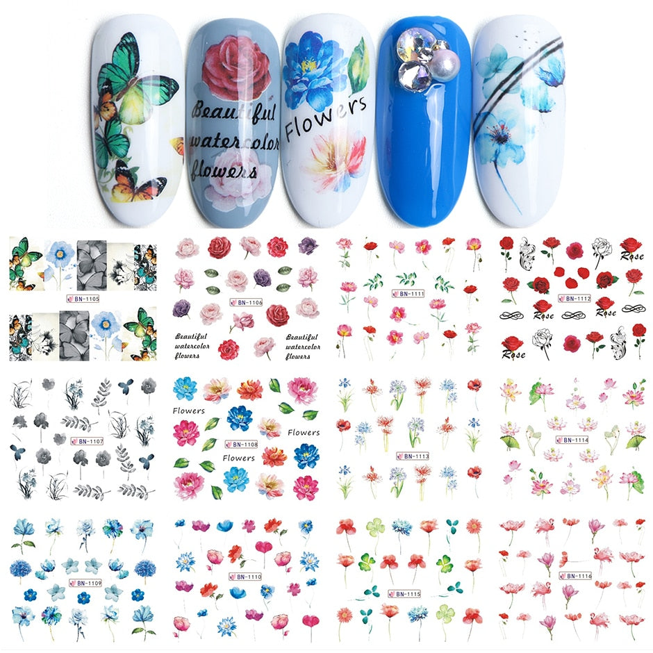 12pcs Valentines Manicure Love Letter Flower Sliders for Nails Inscriptions Nail Art Decoration Water Sticker Tips GLBN1489-1500 - Quid Mart