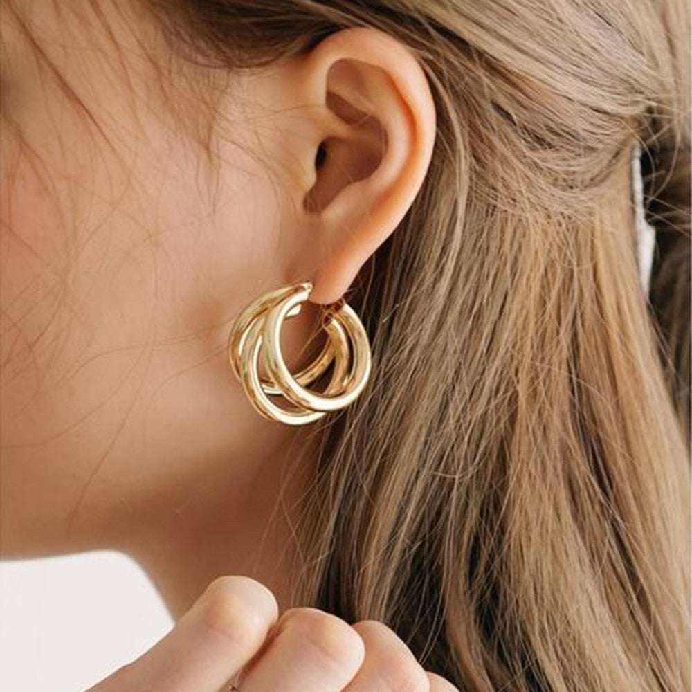 IPARAM 2021 New Big Circle Round Hoop Earrings for Women&#39;s Fashion Statement Golden Punk Charm Earrings Party Jewelry - Quid Mart