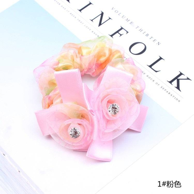 Korean Elegant Flower Scrunchies - Hair Accessories for Women - Quid Mart