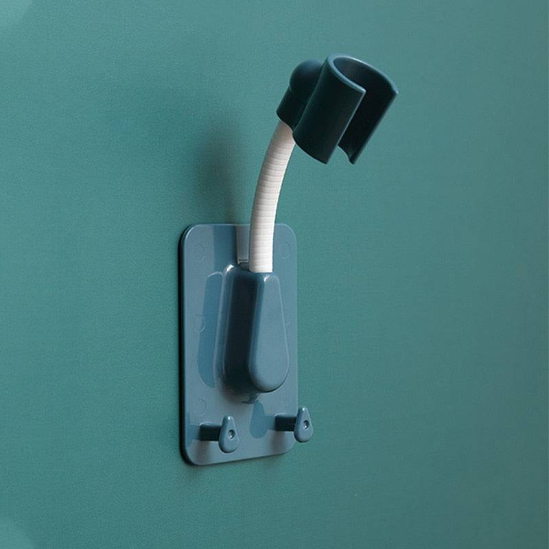 360° Shower Head Holder Adjustable Self-Adhesive Showerhead Bracket Wall Mount With 2 Hooks Stand SPA Bathroom Universal ABS 1pc - Quid Mart