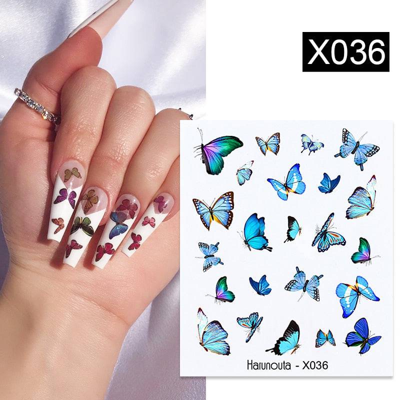 Harunouta Abstract Line Leopard Print Nail Water Sticker Decals Flower Leaves Marble Slider Decoration For Autumn Nail Design