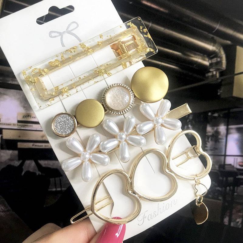 New Fashion 3/4pcs Set Pearl Hair Clip For Women Korean Hairpin Geometric Crystal Hair Barrettes Girl Hair Accessories Hairgrip - Quid Mart