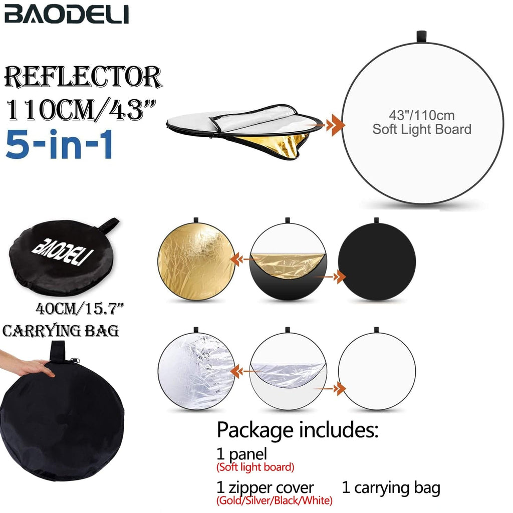 24" 5in1 Collapsible Photo Reflector - Silver & Black for Versatile Lighting Control - Quid Mart