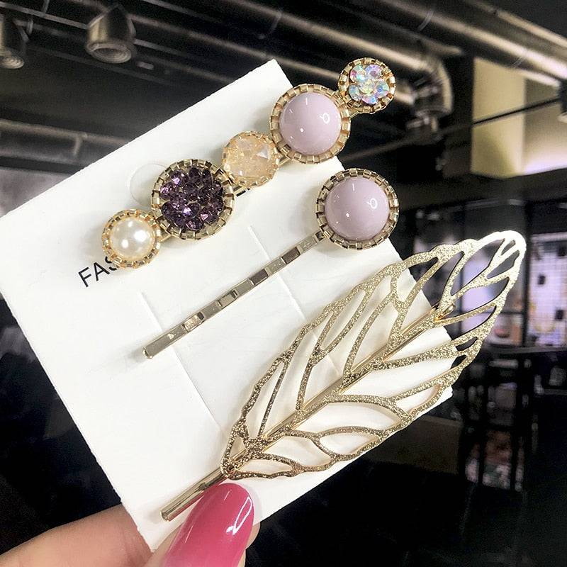 New Fashion 3/4pcs Set Pearl Hair Clip For Women Korean Hairpin Geometric Crystal Hair Barrettes Girl Hair Accessories Hairgrip - Quid Mart