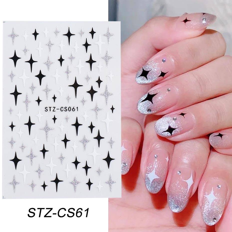 1pcs 3D Nail Sticker Black Heart Love Self-Adhesive Slider Letters Nail Art Decorations Stars Decals Manicure Accessories GLF740 - Quid Mart