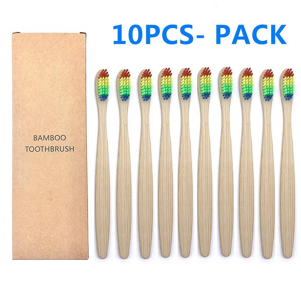 10PCS Biodegradable Bamboo Toothbrush Teeth Colorful Bristle Natural Bamboo Tooth brush Dental Eco Bambou Toothbrushes - Quid Mart