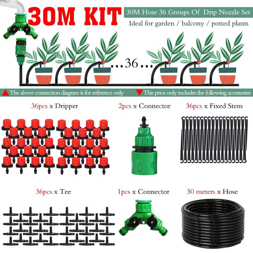 MUCIAKIE 50M-5M DIY Drip Irrigation System Automatic Watering Garden Hose Micro Drip Watering Kits with Adjustable Drippers - Quid Mart