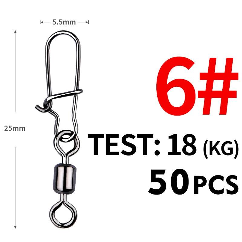 MEREDITH 50PCS Pike Fishing Accessories Connector Pin Bearing Rolling Swivel Stainless Steel Snap Fishhook Lure Swivels Tackle - Quid Mart