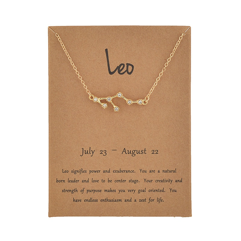 Cardboard Star Zodiac Sign 12 Constellation Necklaces Crystal Charm Chain Choker Necklace for Women Birthday Jewelry Gift - Quid Mart