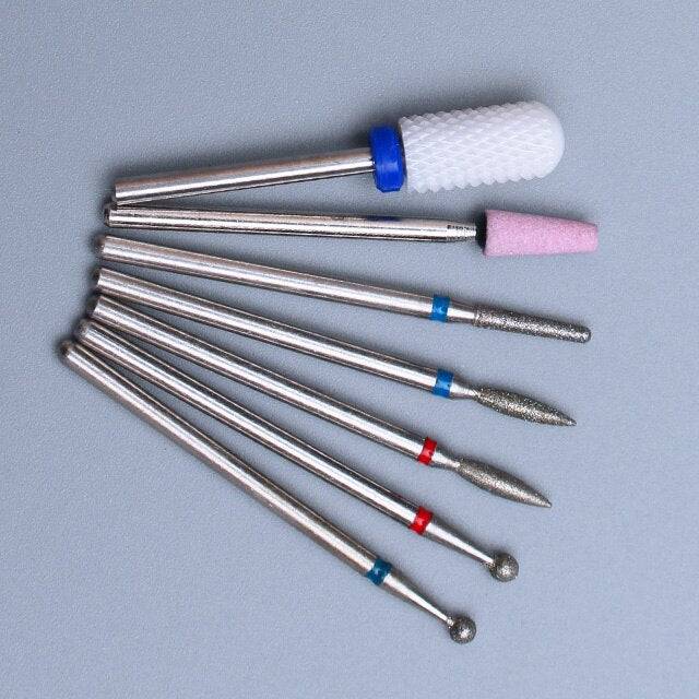 7pcs Diamond Nail Drill Bit Set Rotery Milling Cutters Bits For Electric Pedicure Manicure Machine Nail Burr Tools Accessories - Quid Mart