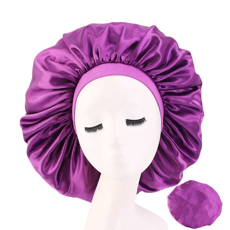 New Beauty Print Satin Sleep Cap for Curly Hair, Big Size, Black - Quid Mart