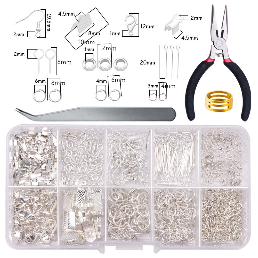 Alloy Jewelry Accessories Set Jewelry Making Tools Copper Wire Open Ring Earrings Hook Jewelry Diy handicraft Supplies Set - Quid Mart