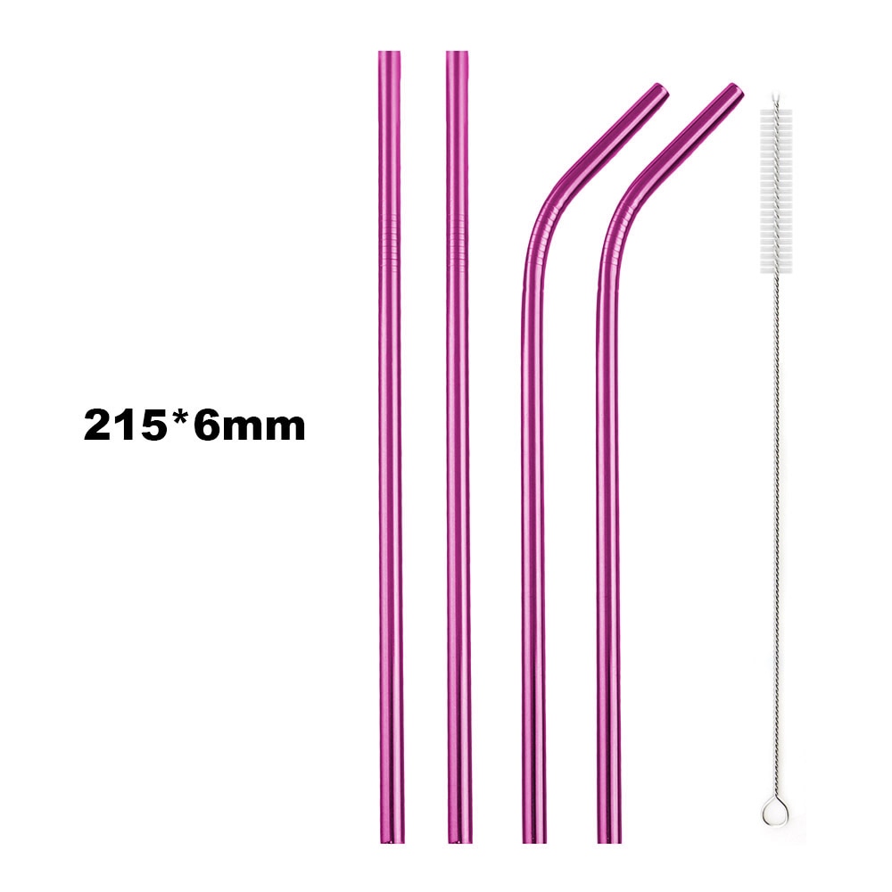 Metal Drinking Straw 304 Stainless Steel Colorful Straws Reusable Bent Straight Straw Set With Cleaner Brush Bar Party Accessory - Quid Mart