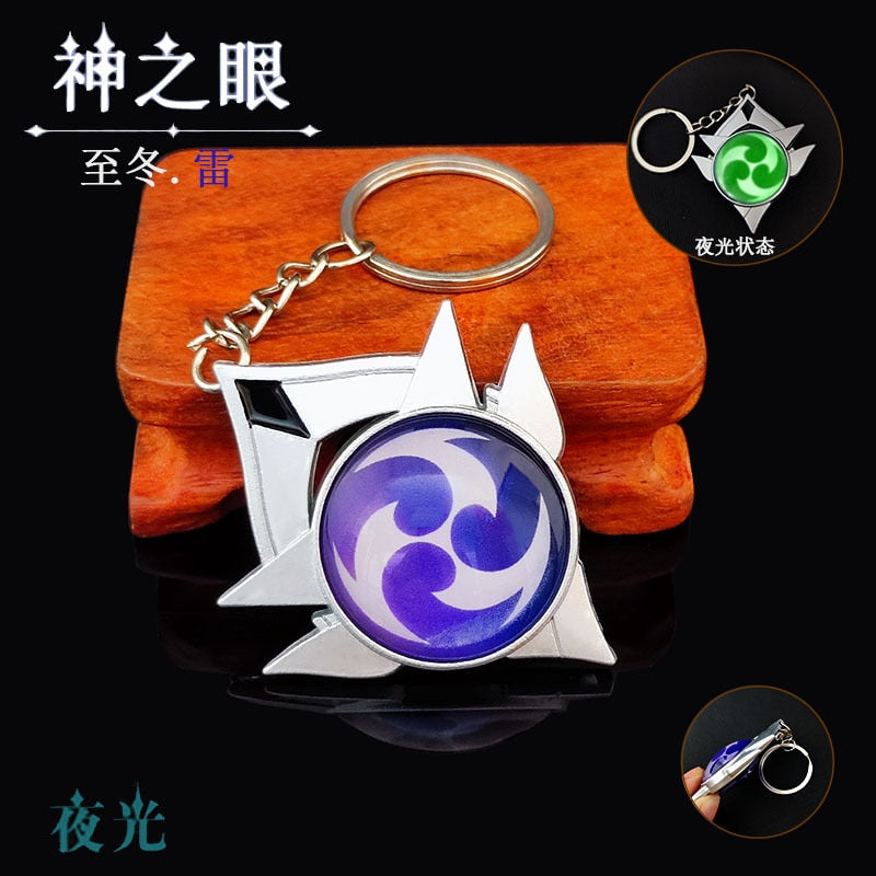 Game Genshin Impact Vision Lnazuma Ganyu Keqing Wendi Xiao Keychain Luminous 7 Element Weapons Eye Of Original God Toy KeyRing - Quid Mart