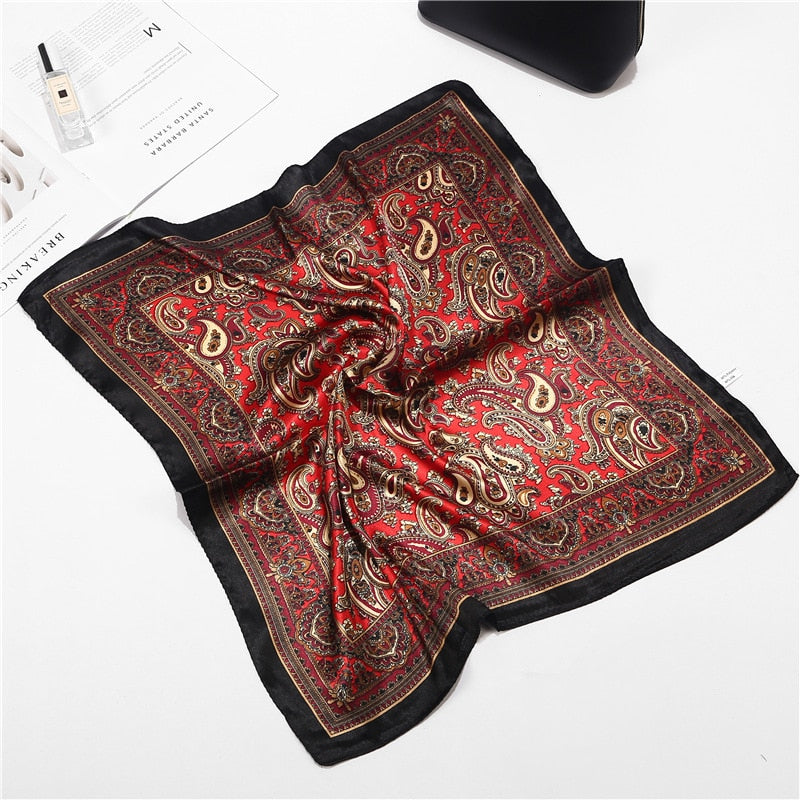 Satin Scarf: Luxury Designer, Retro Paisley Print, Small Bag Wrap for Women - Quid Mart