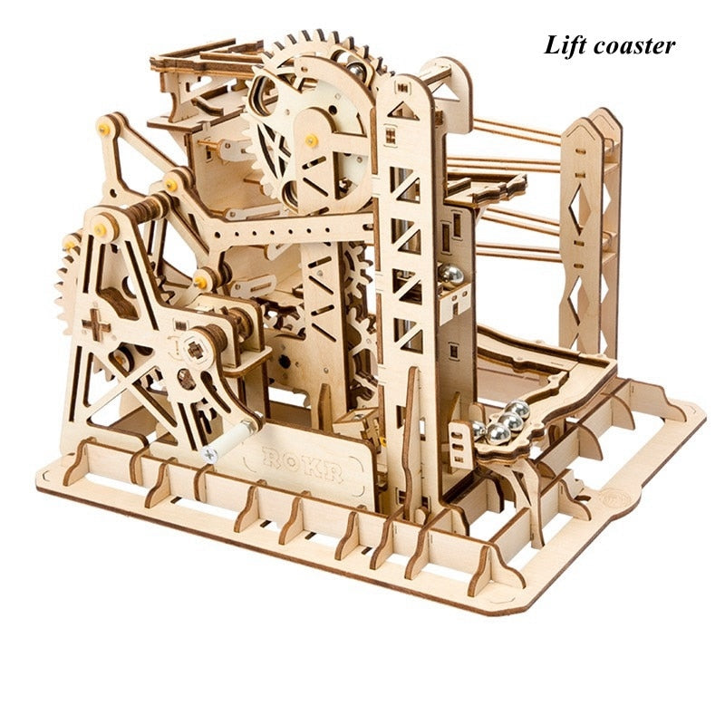 Robotime Rokr 4 Kinds Marble Run DIY Waterwheel Wooden Model Building Block Kits Assembly Toy Gift for Children Adult Dropship - Quid Mart