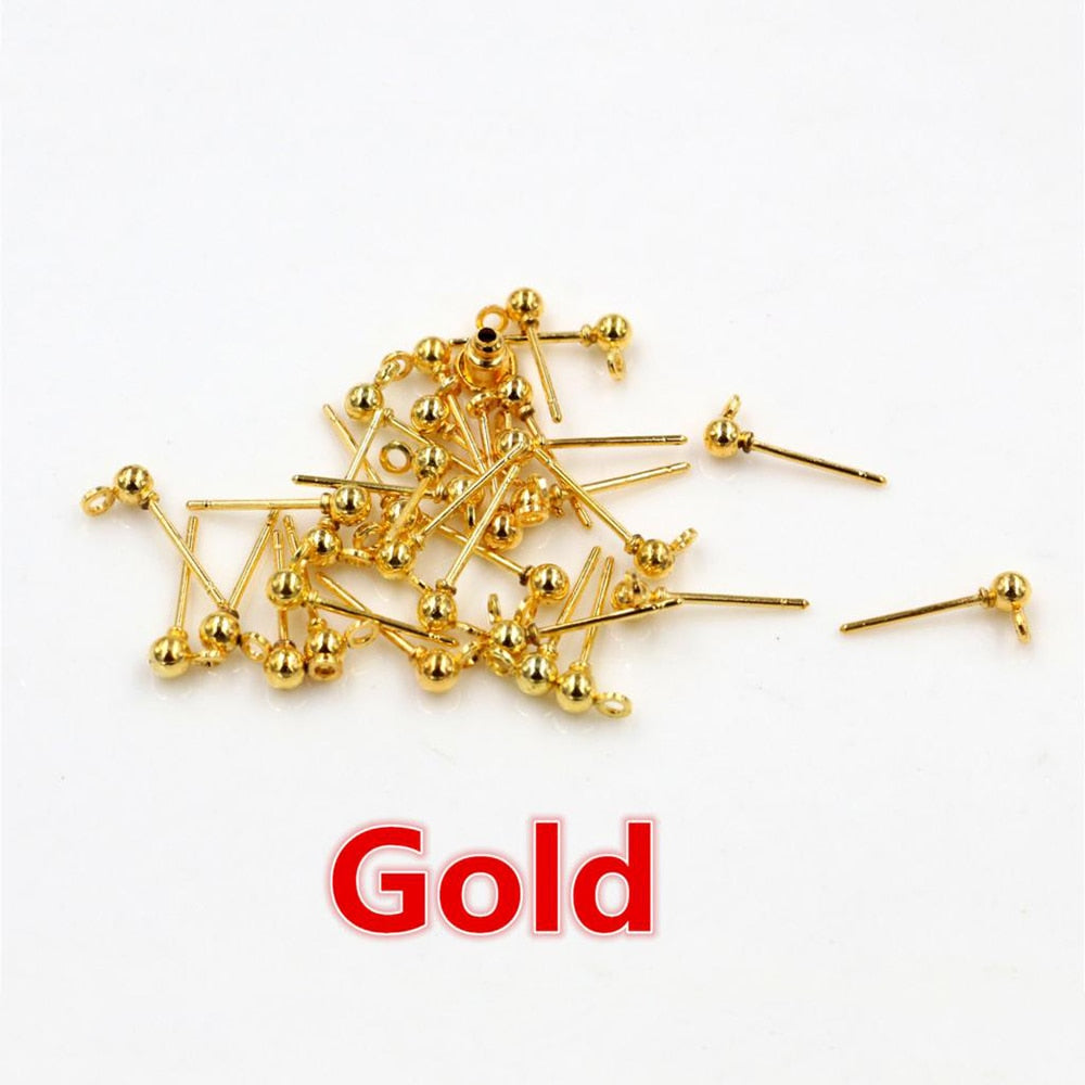 50pcs/lot 3/4/5mm 6 Colors Pin Findings Stud Earring Basic Pins Stoppers Connector For DIY Jewelry Making Accessories Supplies - Quid Mart