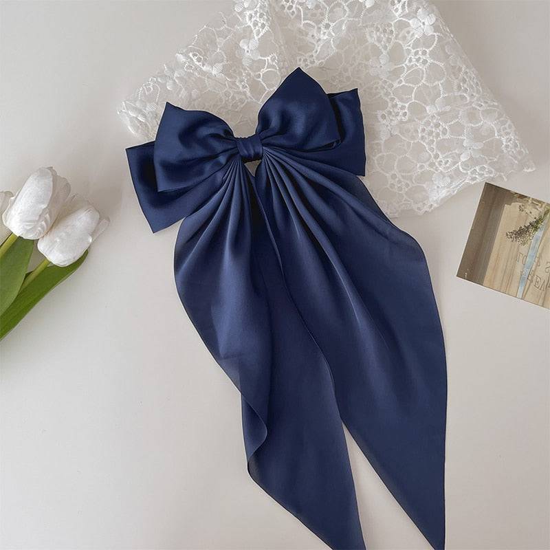 Solid Color Big Large Satin Bow Hairpins Barrettes For Women Girl Wedding Long Ribbon Korean Hair Clip Hairgrip Hair Accessories - Quid Mart