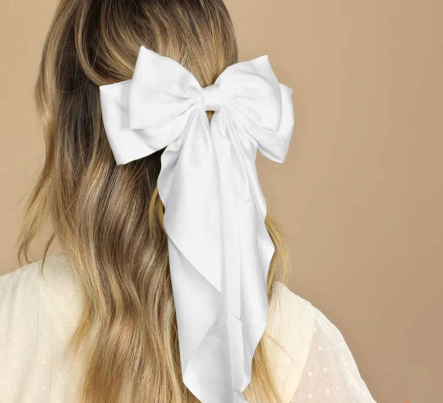Solid Color Big Large Satin Bow Hairpins Barrettes For Women Girl Wedding Long Ribbon Korean Hair Clip Hairgrip Hair Accessories - Quid Mart