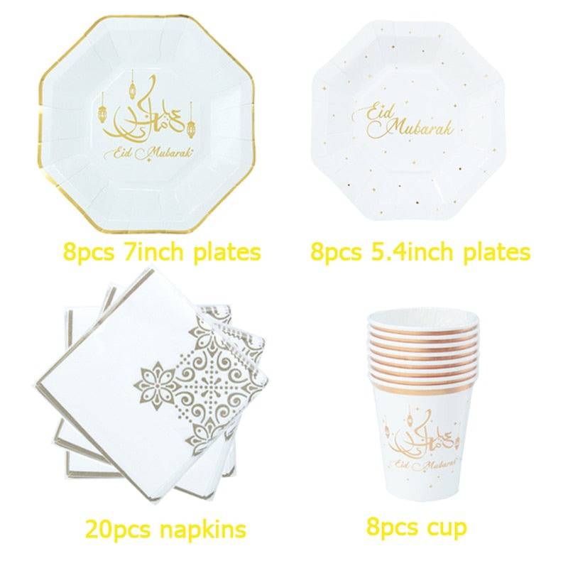 Ramadan Decoration Party Supplies EID Mubarak Paper Plate Cup For Ramadan Mubarak EID Party Home decoration Islam Muslim Party - Quid Mart