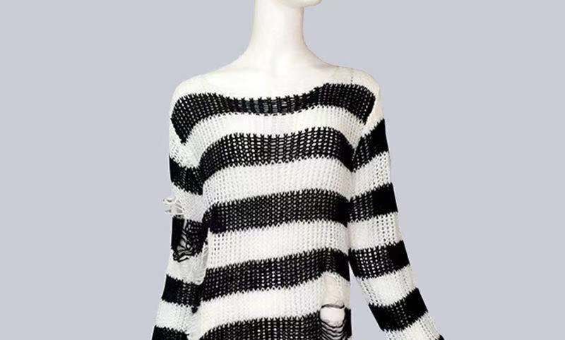 Summer Unisex Punk Sweater: Striped, Hollow Out, Loose Fit - Quid Mart