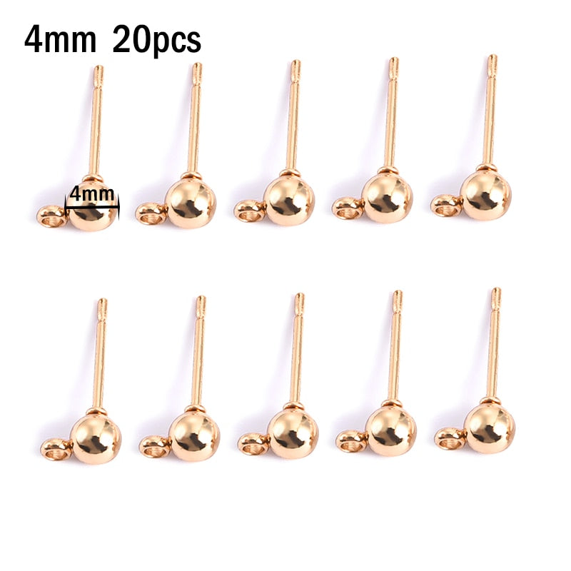 20pcs Stainless Steel Dia 4/5/6/8/10mm Stud Earrings Back Plug Ear Pins Ball Needles for DIY Jewelry Making Findings - Quid Mart