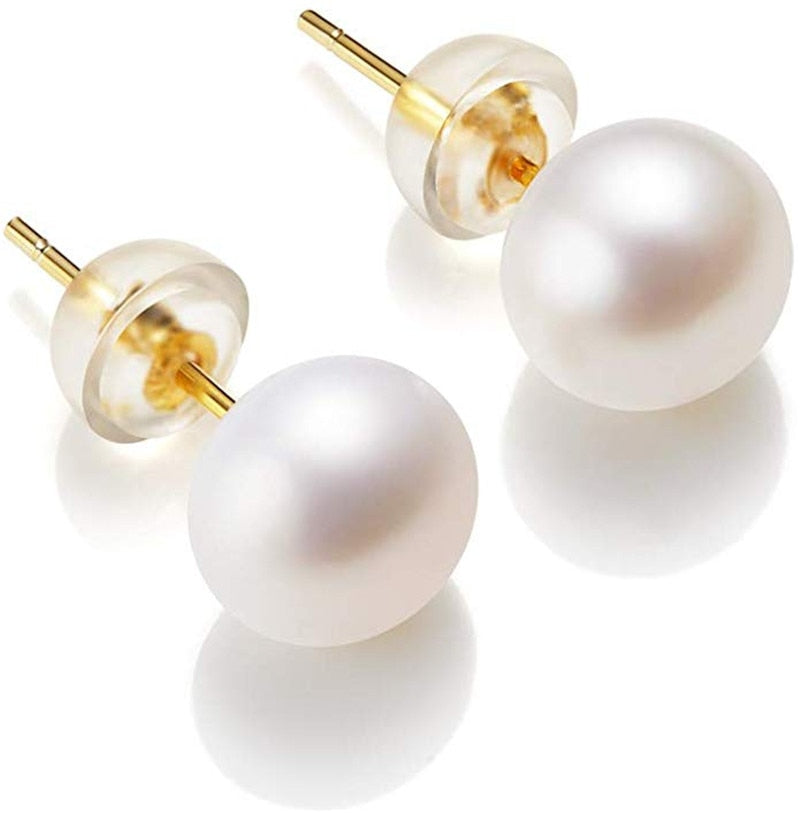 Natural Freshwater Pearl Stud Earrings Real 925 Sterling Sliver Earring Cultured White Pearl for Women Earring Jewelry Wholesale - Quid Mart